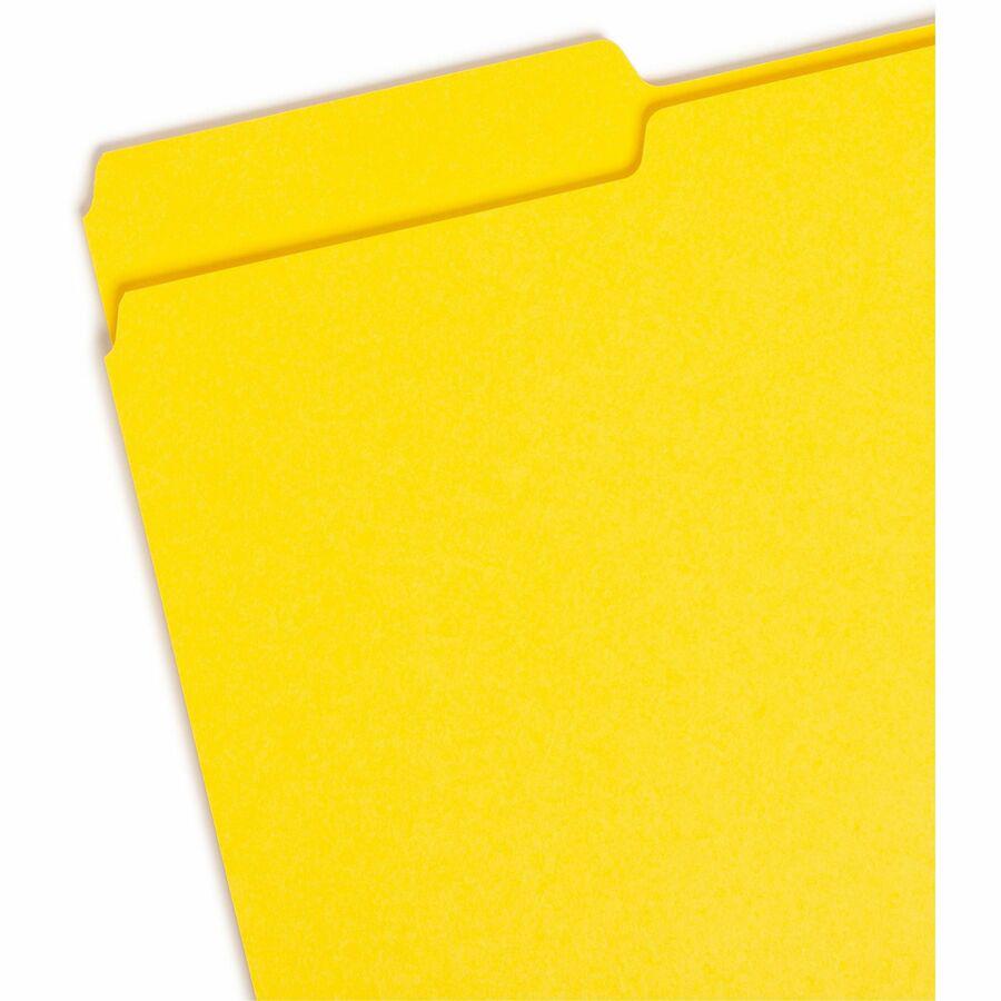 Smead Colored 1/3 Tab Cut Legal Recycled Top Tab File Folder - 8 1/2" x 14" - 3/4" Expansion - Top Tab Location - Assorted Position Tab Position - Vinyl - Yellow - 10% Recycled - 100 / Box. Picture 6