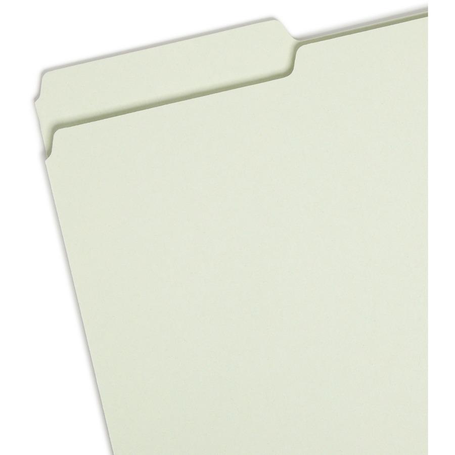 Smead 1/3 Tab Cut Legal Recycled Top Tab File Folder - 8 1/2" x 14" - 1" Expansion - Top Tab Location - Assorted Position Tab Position - Pressboard - Gray, Green - 100% Recycled - 25 / Box. Picture 6