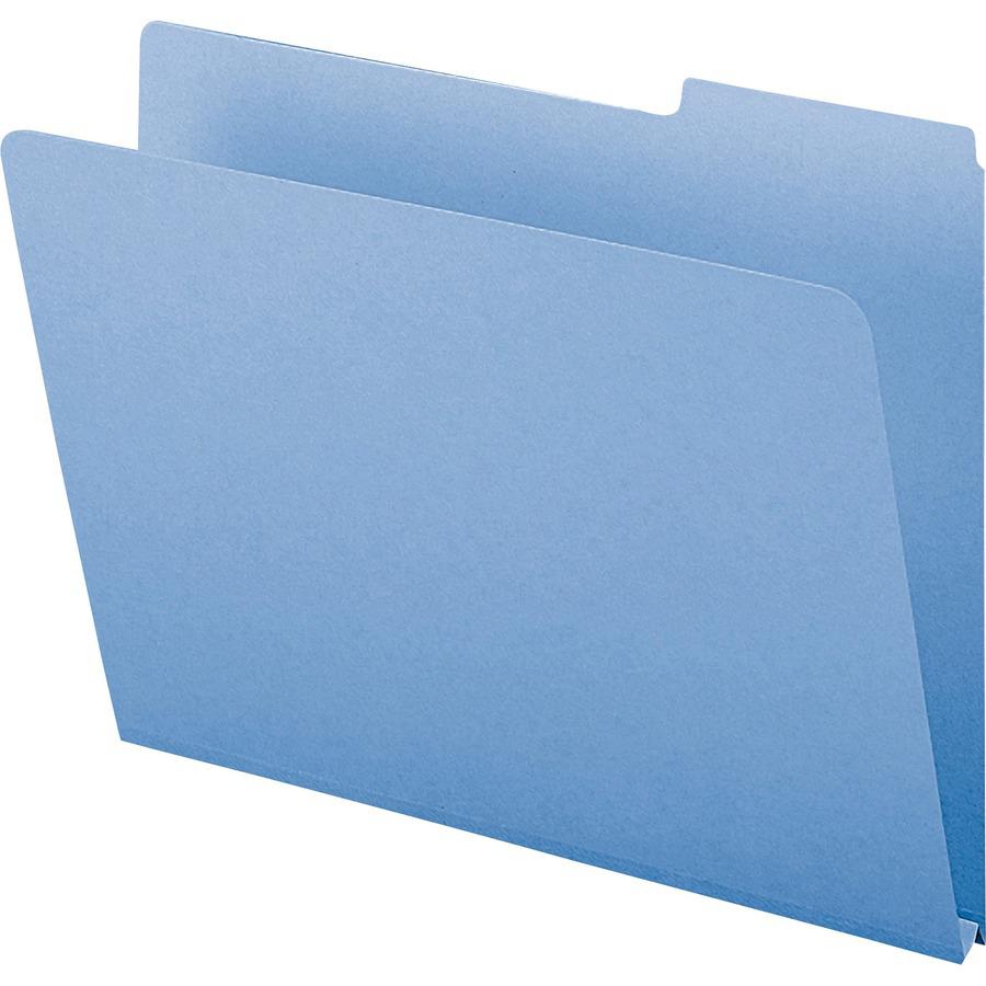 Smead Colored 1/3 Tab Cut Letter Recycled Top Tab File Folder - 8 1/2" x 11" - 1" Expansion - Top Tab Location - Assorted Position Tab Position - Pressboard - Blue - 100% Recycled - 25 / Box. Picture 8