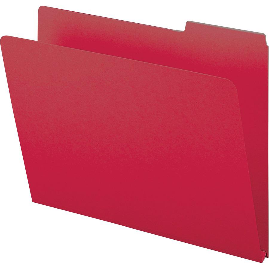 Smead Colored 1/3 Tab Cut Letter Recycled Top Tab File Folder - 8 1/2" x 11" - 1" Expansion - Top Tab Location - Assorted Position Tab Position - Pressboard - Bright Red - 100% Recycled - 25 / Box. Picture 5