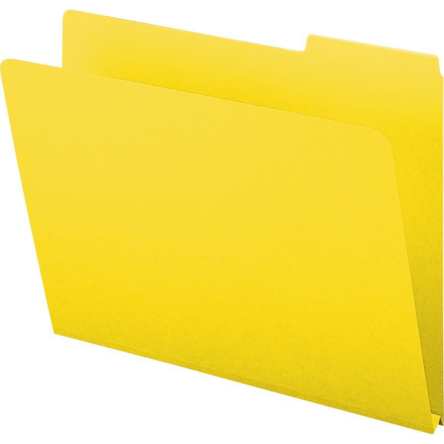 Smead Colored 1/3 Tab Cut Letter Recycled Top Tab File Folder - 8 1/2" x 11" - 1" Expansion - Top Tab Location - Assorted Position Tab Position - Pressboard - Yellow - 100% Recycled - 25 / Box. Picture 8