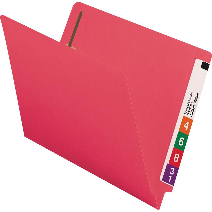 Smead Shelf-Master Straight Tab Cut Letter Recycled Fastener Folder - 8 1/2" x 11" - 3/4" Expansion - 2 x 2B Fastener(s) - 2" Fastener Capacity for Folder - End Tab Location - Red - 10% Recycled - 50 . Picture 6