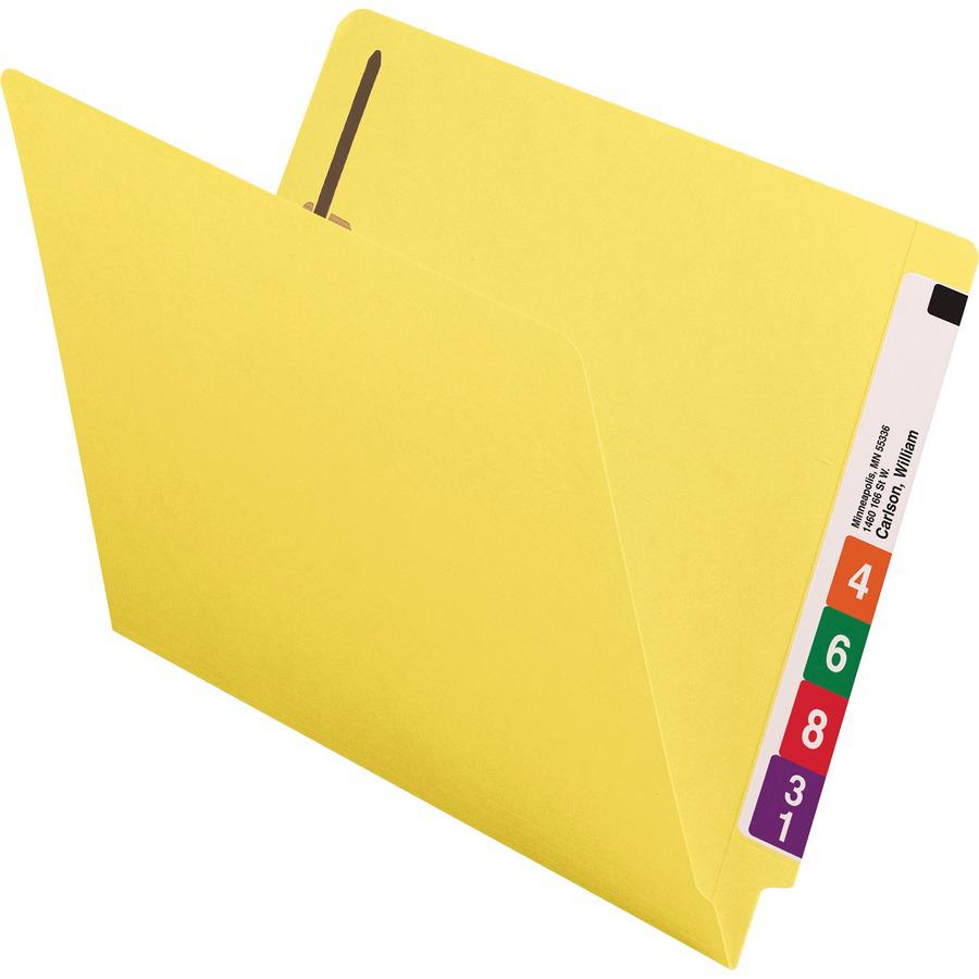 Smead Colored Straight Tab Cut Letter Recycled Fastener Folder - 8 1/2" x 11" - 3/4" Expansion - 2 x 2B Fastener(s) - 2" Fastener Capacity for Folder - End Tab Location - Yellow - 10% Recycled - 50 / . Picture 4