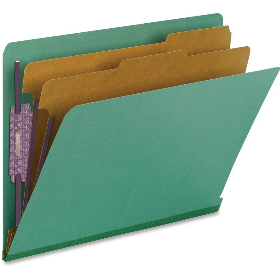 Smead 1/3 Tab Cut Letter Recycled Classification Folder - 8 1/2" x 11" - 2" Expansion - 2 x 2S Fastener(s) - 2" Fastener Capacity for Folder - 2 Divider(s) - Pressboard - Green - 100% Recycled - 10 / . Picture 9