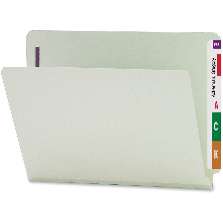 Smead Letter Recycled Fastener Folder - 8 1/2" x 11" - 1" Expansion - 2 x 2S Fastener(s) - 2" Fastener Capacity for Folder - End Tab Location - Pressboard - Gray, Green - 100% Recycled - 25 / Box. Picture 7
