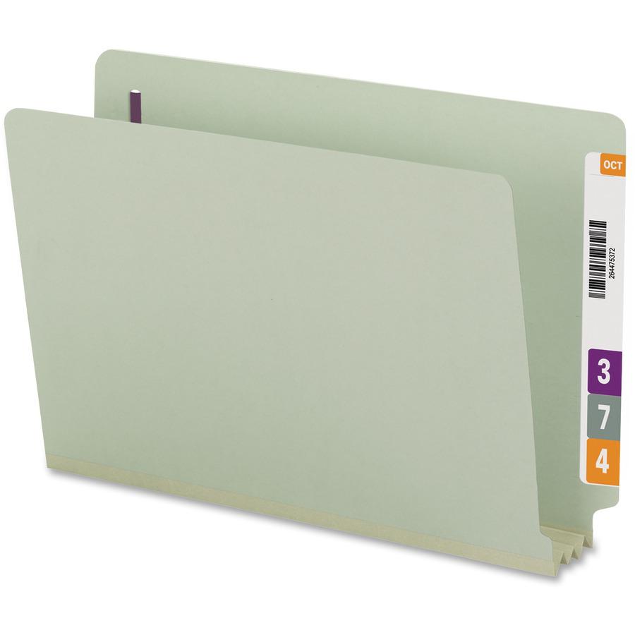 Smead Legal Recycled Fastener Folder - 8 1/2" x 14" - 3" Expansion - 2 x 2S Fastener(s) - 2" Fastener Capacity for Folder - End Tab Location - Pressboard - Gray, Green - 100% Recycled - 25 / Box. Picture 9