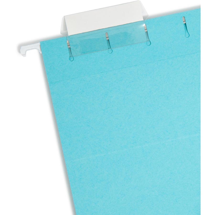 Smead Colored 1/5 Tab Cut Letter Recycled Hanging Folder - 8 1/2" x 11" - Top Tab Location - Assorted Position Tab Position - Aqua - 10% Recycled - 25 / Box. Picture 6