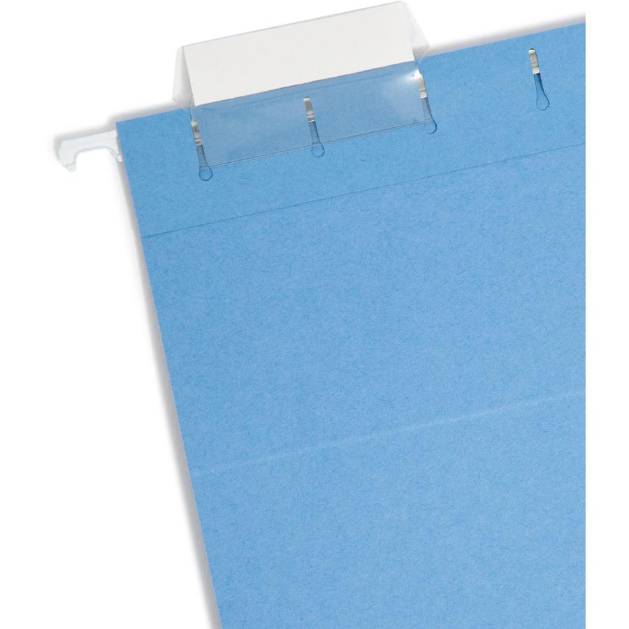 Smead Colored 1/5 Tab Cut Letter Recycled Hanging Folder - 8 1/2" x 11" - Top Tab Location - Assorted Position Tab Position - Vinyl - Blue - 10% Recycled - 25 / Box. Picture 6