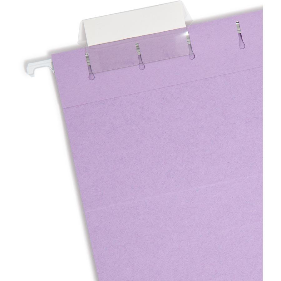 Smead Colored 1/5 Tab Cut Letter Recycled Hanging Folder - 8 1/2" x 11" - Top Tab Location - Assorted Position Tab Position - Vinyl - Lavender - 10% Recycled - 25 / Box. Picture 6