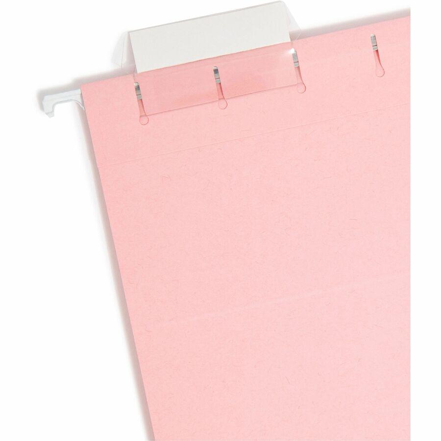 Smead Colored 1/5 Tab Cut Letter Recycled Hanging Folder - 8 1/2" x 11" - Top Tab Location - Assorted Position Tab Position - Vinyl - Pink - 10% Recycled - 25 / Box. Picture 6