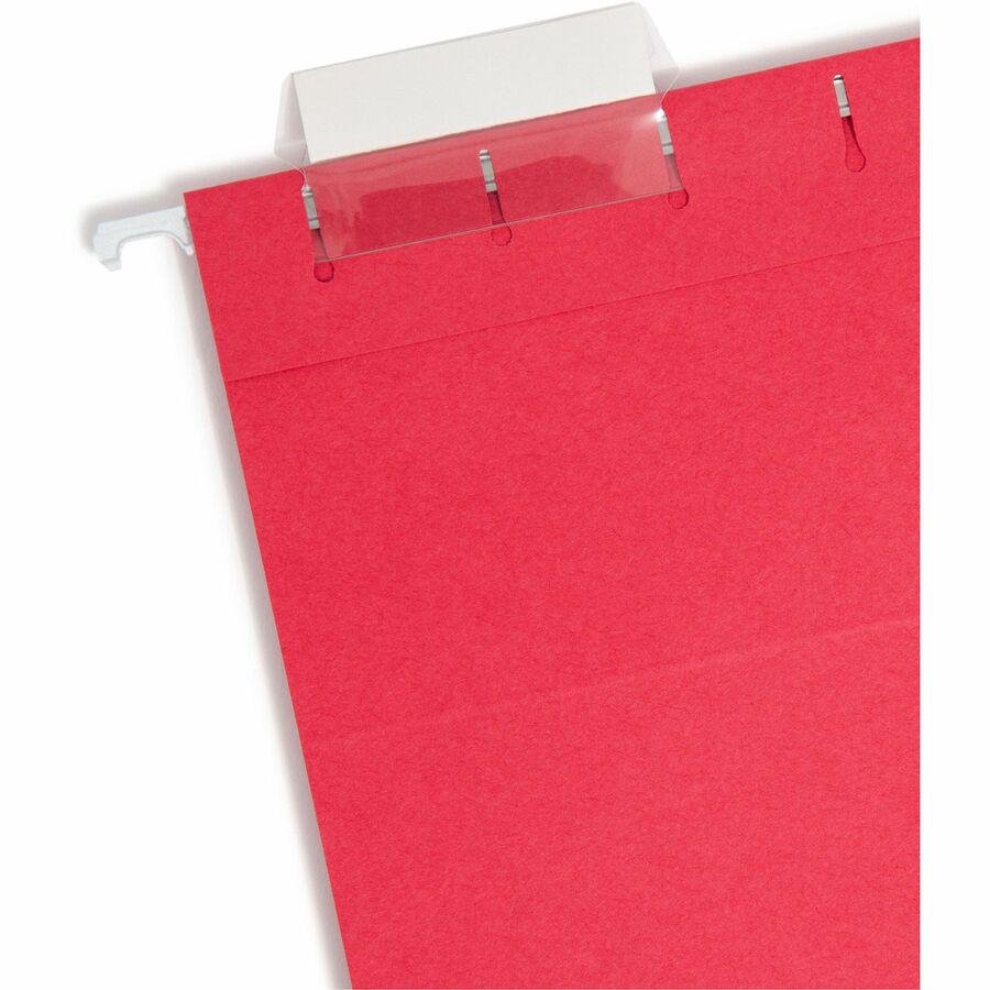 Smead Colored 1/5 Tab Cut Letter Recycled Hanging Folder - 8 1/2" x 11" - Top Tab Location - Assorted Position Tab Position - Vinyl - Red - 10% Recycled - 25 / Box. Picture 6