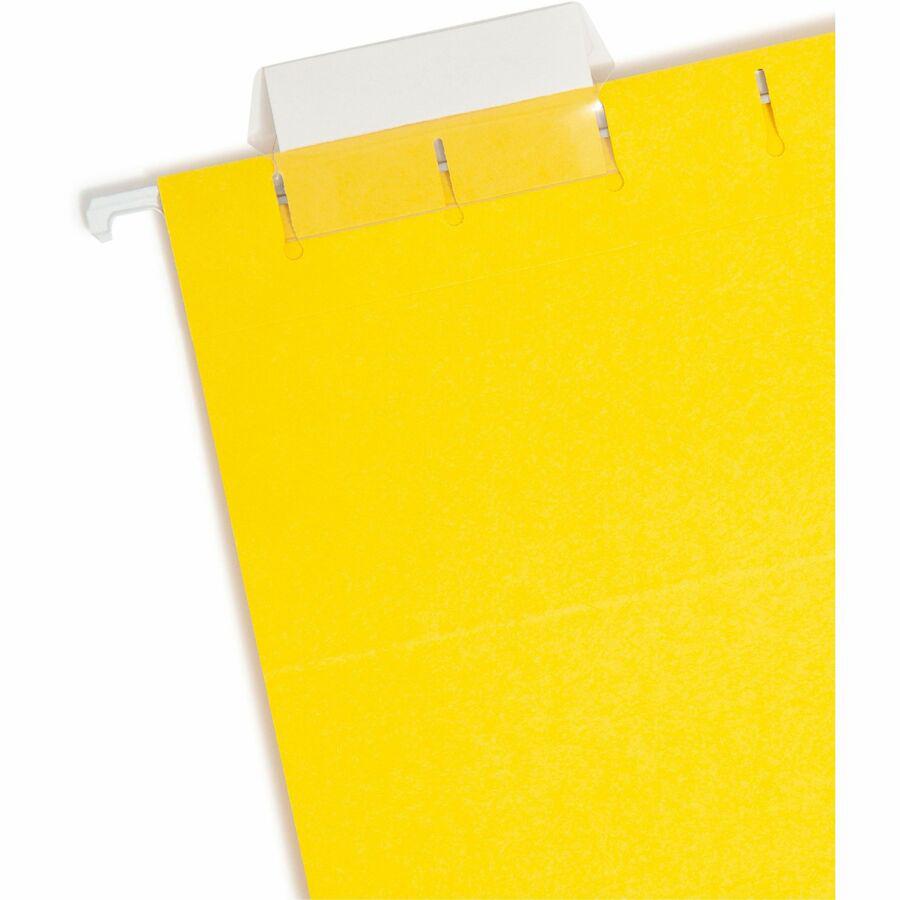 Smead Colored 1/5 Tab Cut Letter Recycled Hanging Folder - 8 1/2" x 11" - Top Tab Location - Assorted Position Tab Position - Vinyl - Yellow - 10% Recycled - 25 / Box. Picture 6