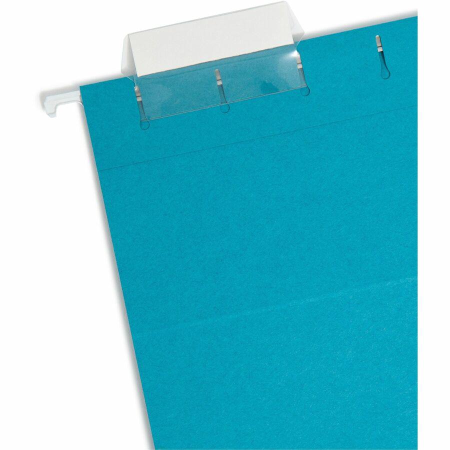 Smead Colored 1/5 Tab Cut Letter Recycled Hanging Folder - 8 1/2" x 11" - Top Tab Location - Assorted Position Tab Position - Vinyl - Teal - 10% Recycled - 25 / Box. Picture 6