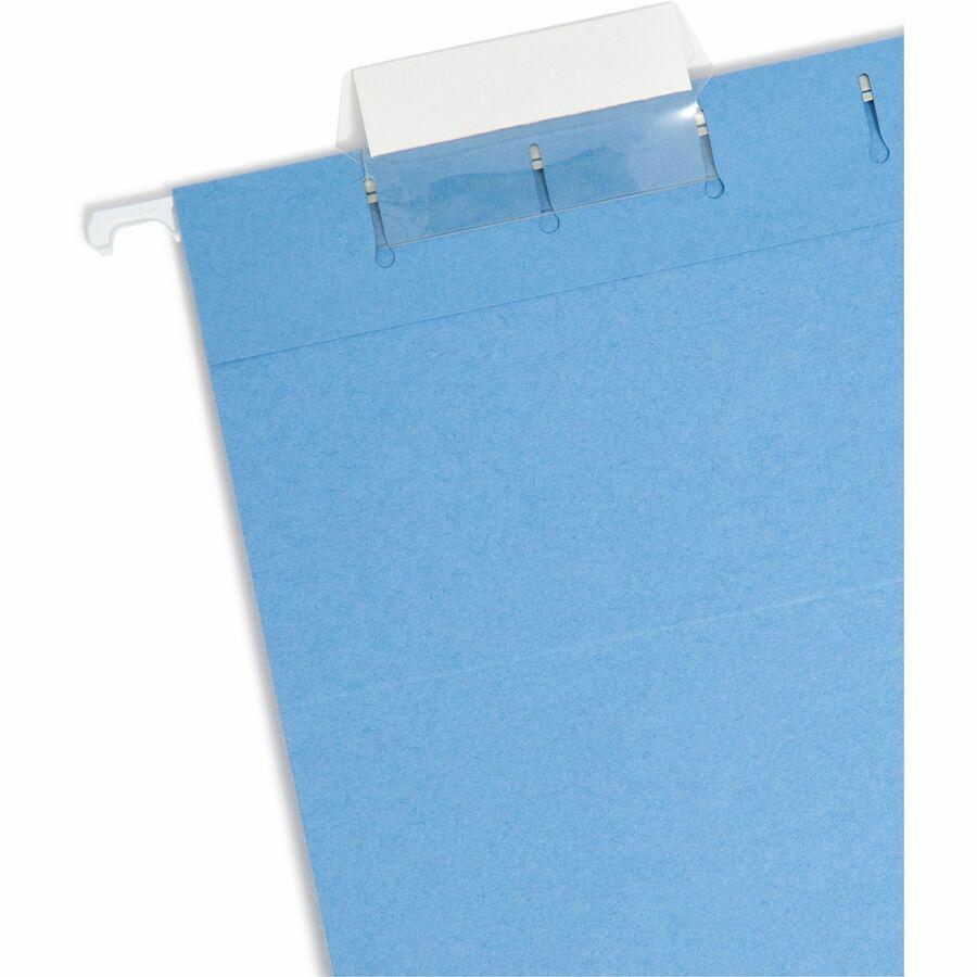 Smead Colored 1/5 Tab Cut Legal Recycled Hanging Folder - 8 1/2" x 14" - Top Tab Location - Assorted Position Tab Position - Vinyl - Blue - 10% Recycled - 25 / Box. Picture 6