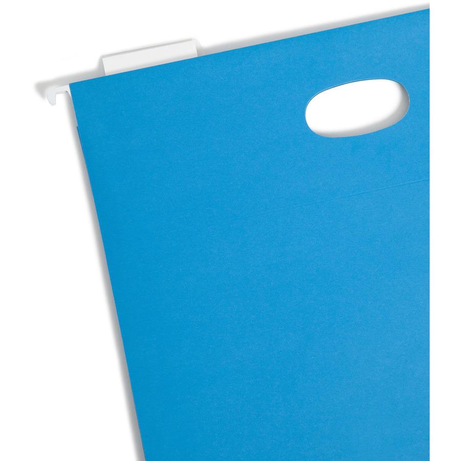 Smead 1/5 Tab Cut Letter Recycled Hanging Folder - 8 1/2" x 11" - 2" Expansion - Top Tab Location - Assorted Position Tab Position - Vinyl - Sky Blue - 10% Recycled - 25 / Box. Picture 6