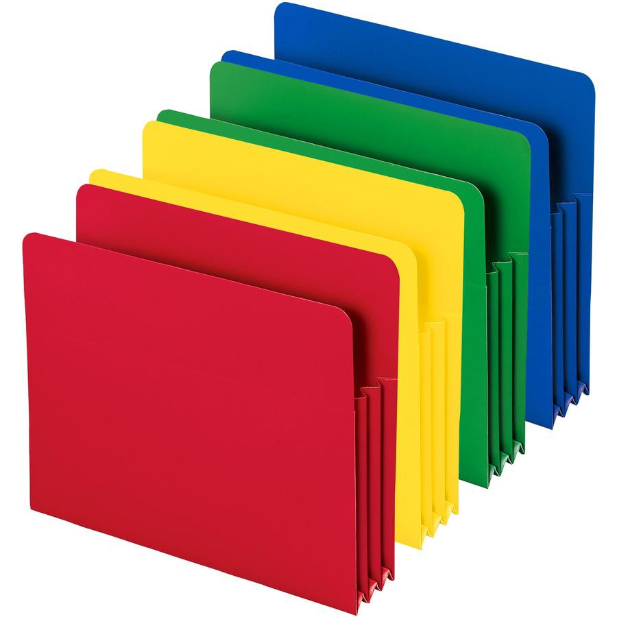 Smead Straight Tab Cut Letter File Pocket - 8 1/2" x 11" - 3 1/2" Expansion - Polypropylene - Blue, Green, Red, Yellow - 4 / Pack. Picture 3
