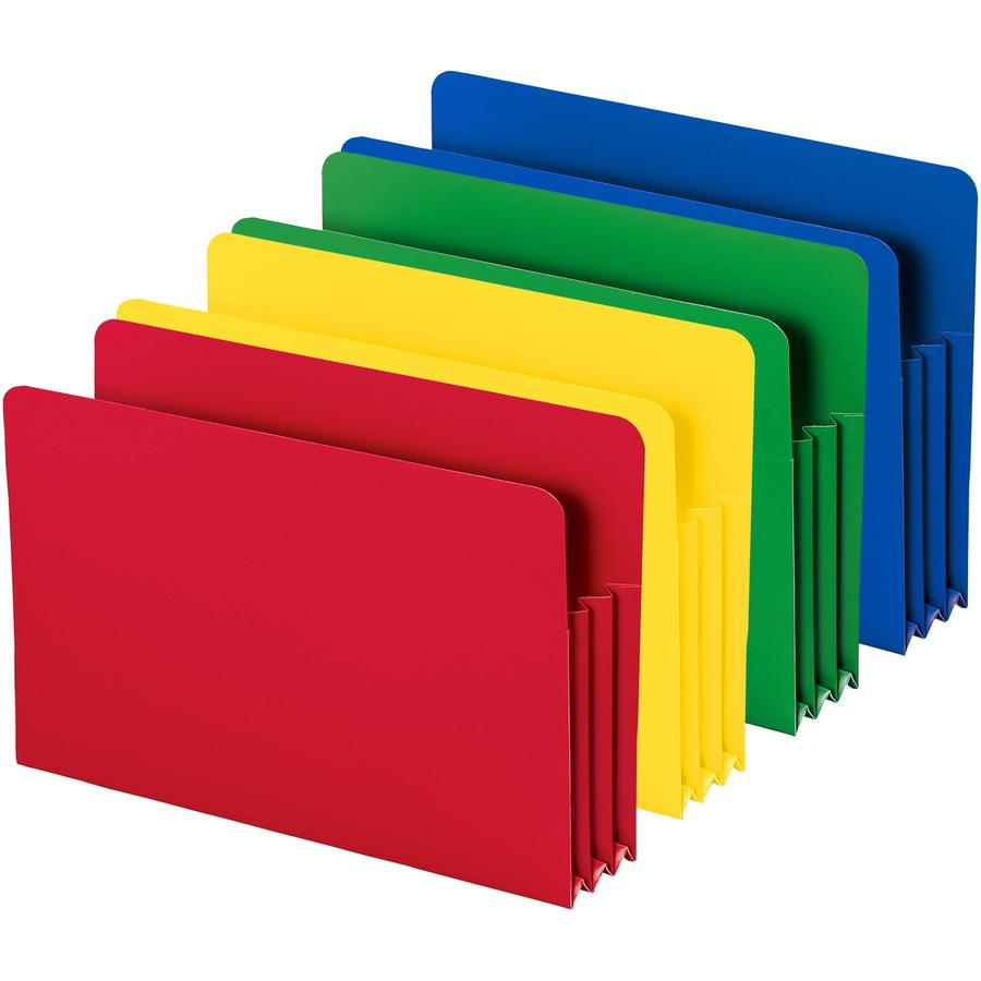 Smead Straight Tab Cut Legal File Pocket - 8 1/2" x 14" - 3 1/2" Expansion - Polypropylene - Blue, Green, Red, Yellow - 4 / Pack. Picture 3