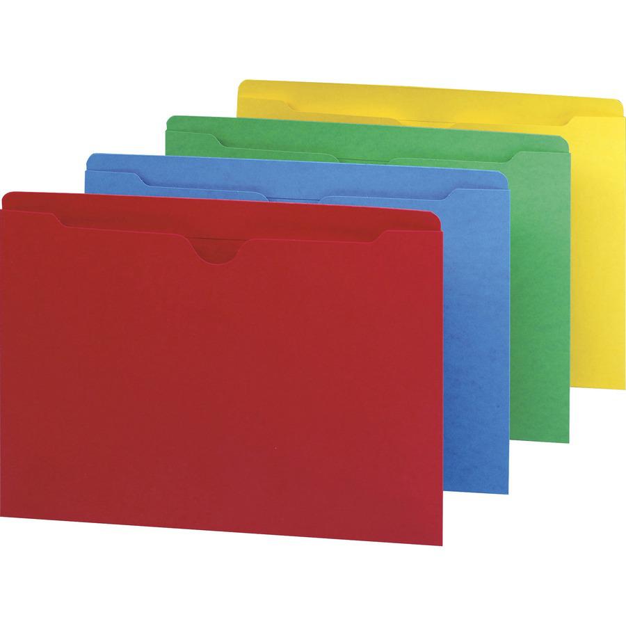 Smead Colored Straight Tab Cut Letter Recycled File Jacket - 8 1/2" x 11" - 50 Sheet Capacity - Blue, Green, Red, Yellow - 10% Recycled - 100 / Box. Picture 3