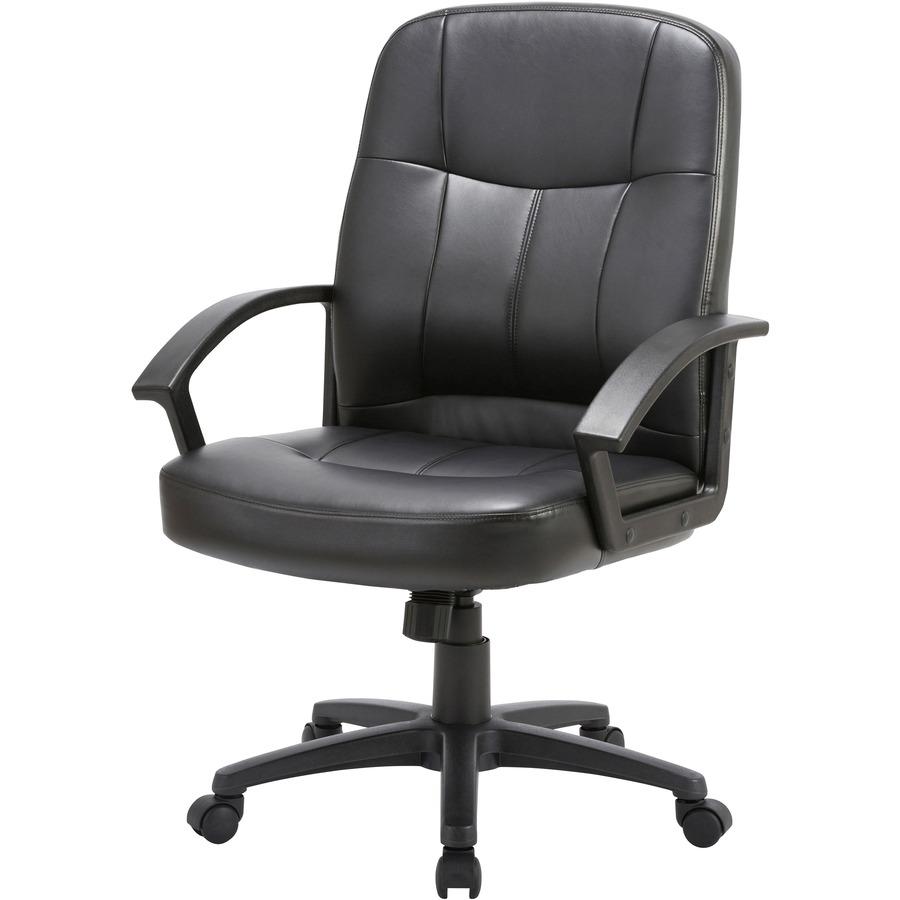 Lorell Chadwick Series Managerial Mid-Back Chair - Black Leather Seat - Black Frame - 5-star Base - Black - 1 Each. Picture 5