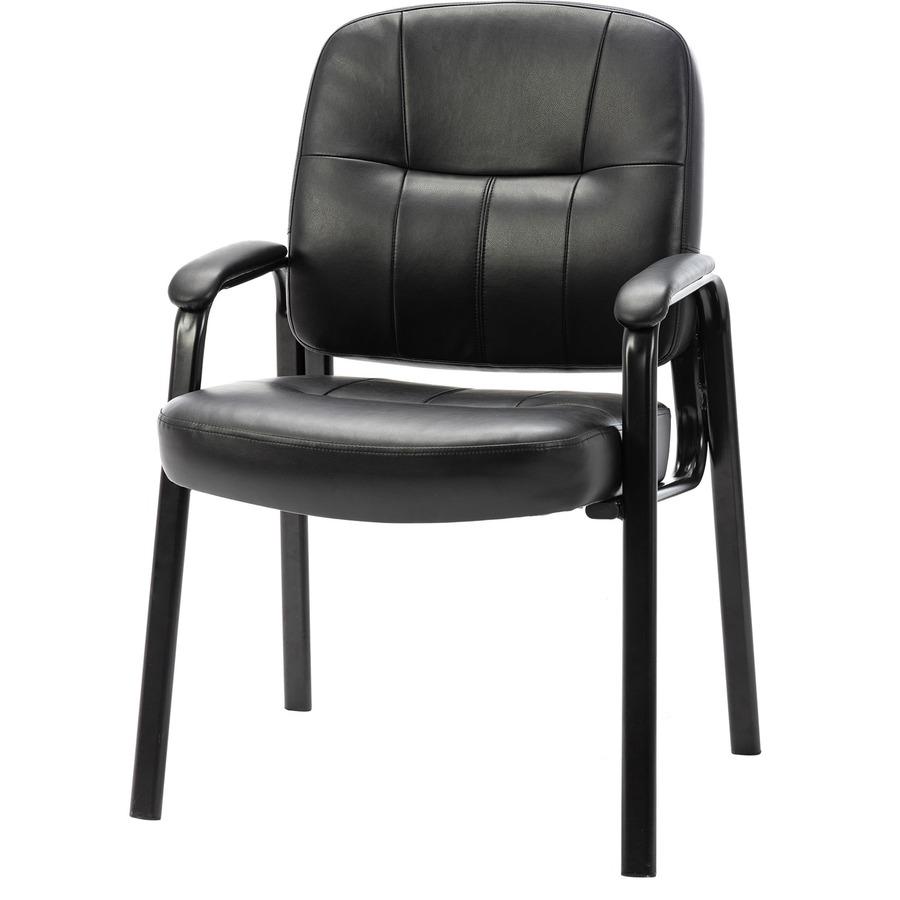 Lorell Chadwick Series Guest Chair - Black Leather Seat - Black Steel Frame - Black - Steel, Leather - 1 Each. Picture 6