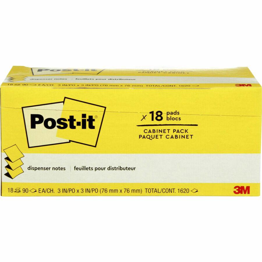 Post-it&reg; Dispenser Notes - 1620 - 3" x 3" - Square - 90 Sheets per Pad - Unruled - Canary Yellow - Paper - Self-adhesive, Removable - 18 / Pack. Picture 6
