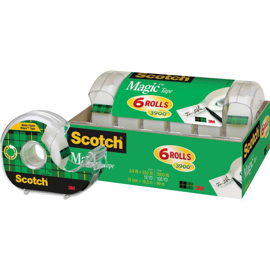 Scotch 3/4"W Magic Tape - 18.06 yd Length x 0.75" Width - 1" Core - Dispenser Included - Handheld Dispenser - Tear Resistant - For Mending, Splicing - 6 / Pack - Matte - Clear. Picture 5