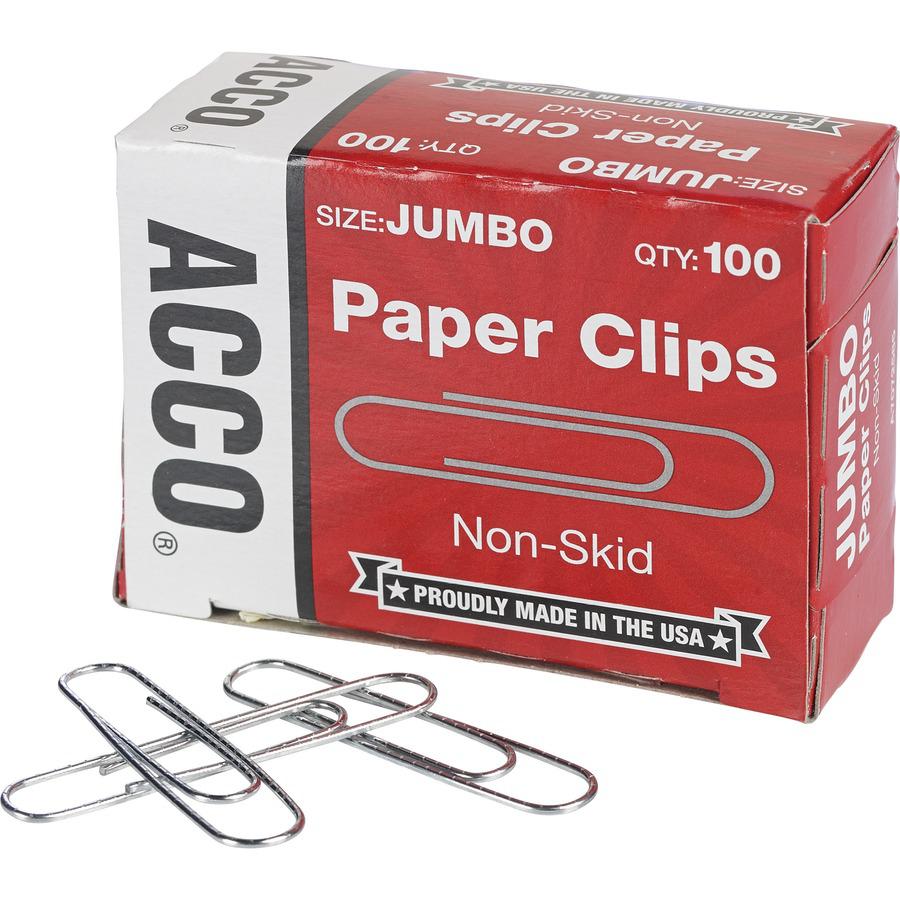 ACCO Economy Jumbo Non-Skid Paper Clips - Jumbo - No. 1 - 2" Length x 0.5" Width - 20 Sheet Capacity - Non-skid, Galvanized, Corrosion Resistant - 1000 / Pack - Silver - Metal, Zinc Plated. Picture 3
