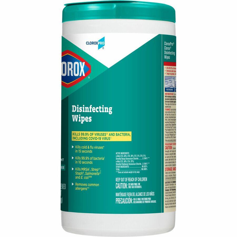 CloroxPro&trade; Disinfecting Wipes - For Hard Surface, Glass, Mirror - Ready-To-Use - Fresh Scent - 75 / Canister - 6 / Carton - Pleasant Scent, Disinfectant, Pre-moistened, Textured, Streak-free, Bl. Picture 8