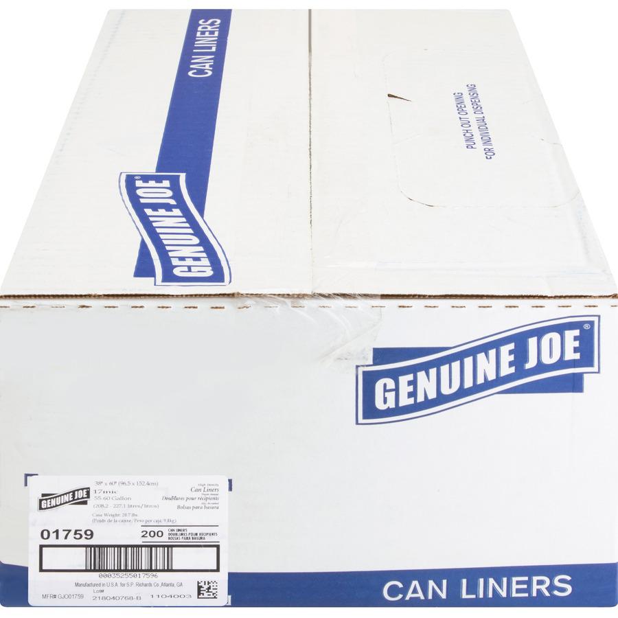 Genuine Joe High-density Can Liners - Extra Large Size - 60 gal - 38" Width x 60" Length x 0.67 mil (17 Micron) Thickness - High Density - Clear - Resin - 200/Carton - Office Waste, Industrial Trash. Picture 3
