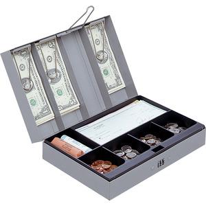 Sparco Steel Combination Lock Steel Cash Box - 6 Coin - Steel - Gray - 3.2" Height x 11.5" Width x 7.8" Depth. Picture 2
