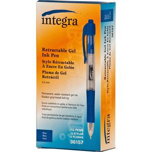 Integra Retractable 0.5mm Gel Pens - Fine Pen Point - 0.5 mm Pen Point Size - Retractable - Blue Gel-based Ink - Blue Barrel - Metal Tip - 1 Dozen. Picture 4