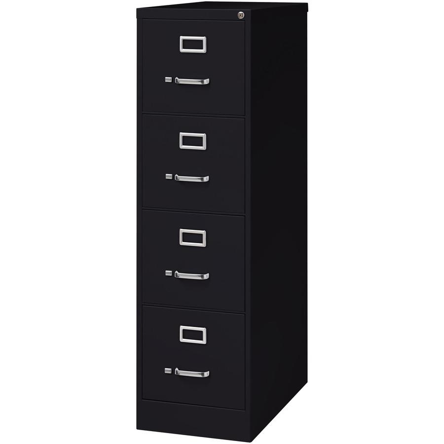 Lorell Fortress Series 26-1/2" Commercial-Grade Vertical File Cabinet - 15" x 26.5" x 52" - 4 x Drawer(s) for File - Letter - Vertical - Security Lock, Ball-bearing Suspension, Heavy Duty - Black - St. Picture 6