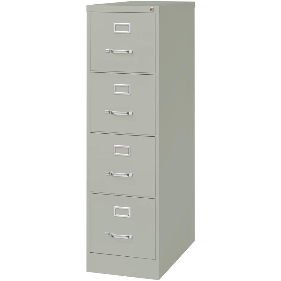 Lorell Vertical file - 4-Drawer - 15" x 26.5" x 52" - 4 x Drawer(s) for File - Letter - Vertical - Security Lock, Ball-bearing Suspension, Heavy Duty - Light Gray - Steel - Recycled. Picture 5