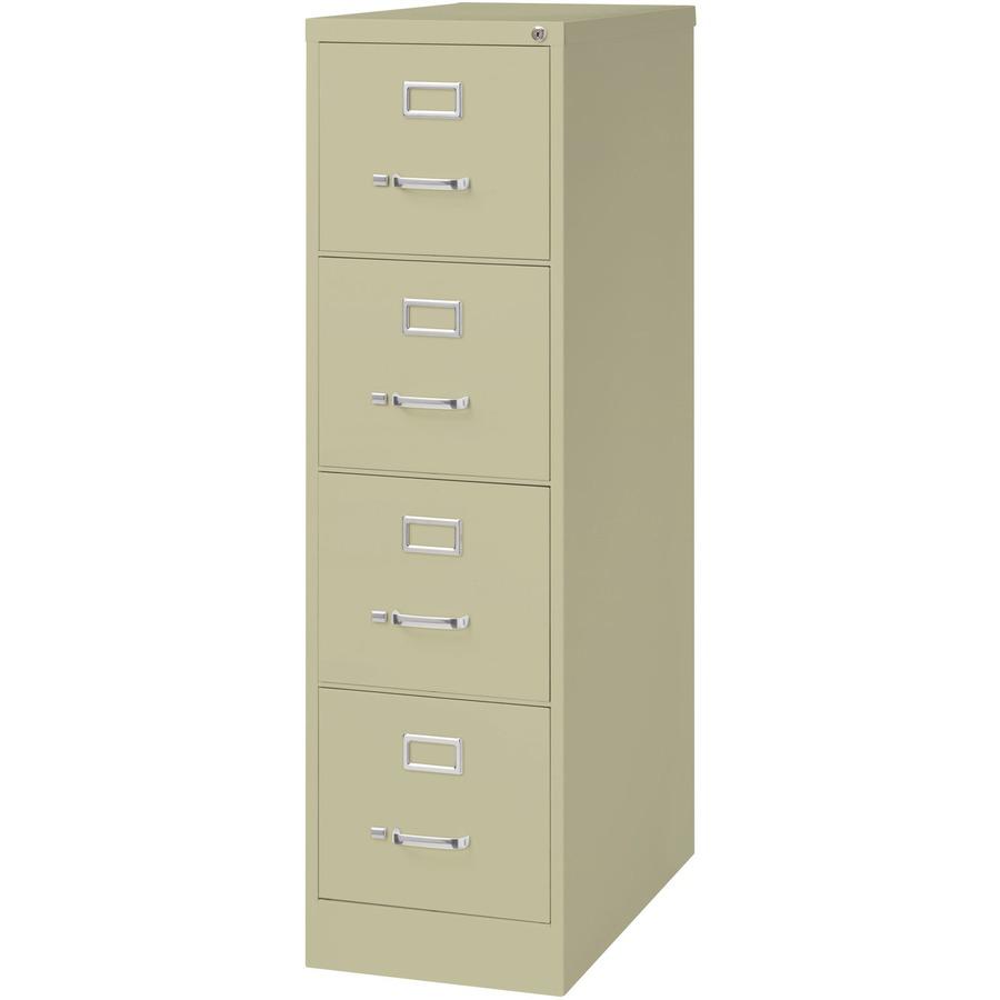 Lorell Fortress Series 26-1/2" Commercial-Grade Vertical File Cabinet - 15" x 26.5" x 52" - 4 x Drawer(s) for File - Letter - Vertical - Security Lock, Ball-bearing Suspension, Heavy Duty - Putty - St. Picture 5