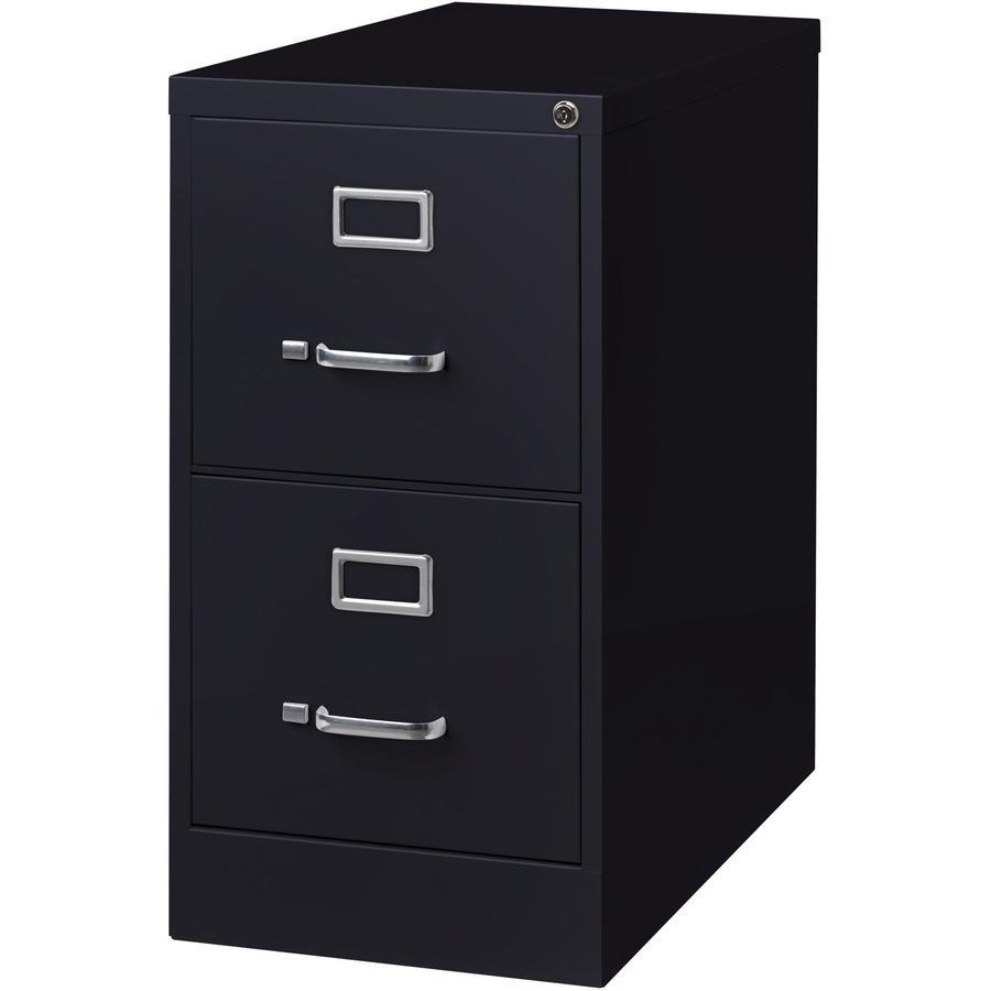 Lorell Fortress Series 26-1/2" Commercial-Grade Vertical File Cabinet - 15" x 26.5" x 28.4" - 2 x Drawer(s) for File - Letter - Vertical - Security Lock, Ball-bearing Suspension, Heavy Duty - Black - . Picture 6