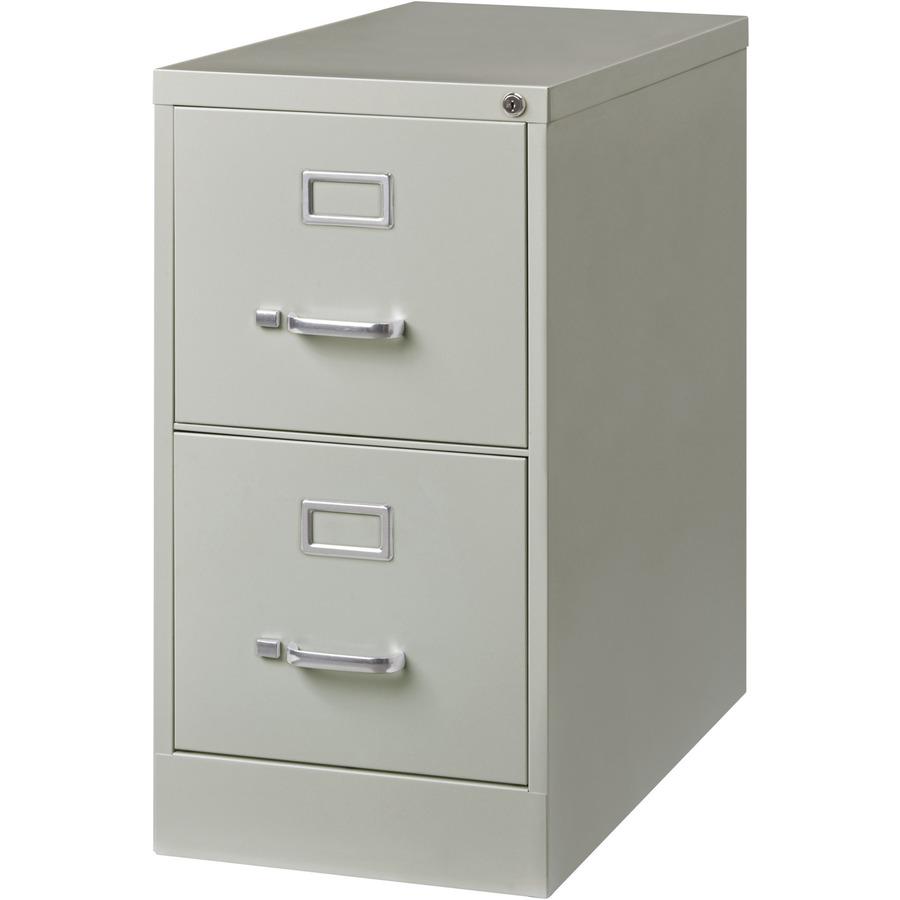 Lorell Vertical Fle - 2-Drawer - 15" x 26.5" x 28.4" - 2 x Drawer(s) for File - Letter - Vertical - Security Lock, Ball-bearing Suspension, Heavy Duty - Light Gray - Steel - Recycled. Picture 6