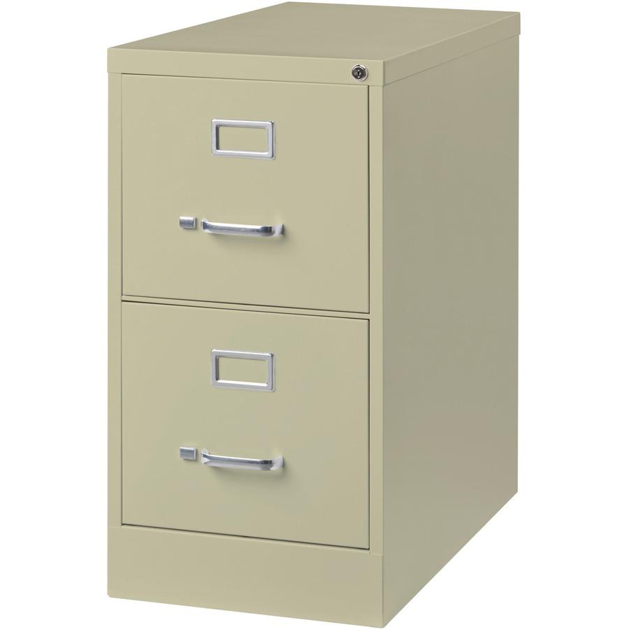 Lorell Fortress Series 26-1/2" Commercial-Grade Vertical File Cabinet - 15" x 26.5" x 28.4" - 2 x Drawer(s) for File - Letter - Vertical - Security Lock, Ball-bearing Suspension, Heavy Duty - Putty - . Picture 5