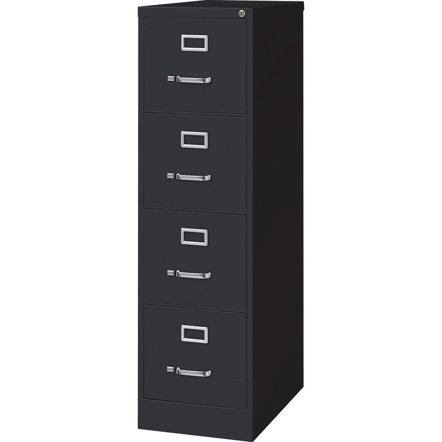 Lorell Fortress Series 25" Commercial-Grade Vertical File Cabinet - 15" x 25" x 52" - 4 x Drawer(s) for File - Letter - Vertical - Security Lock, Ball-bearing Suspension, Heavy Duty - Black - Steel - . Picture 6