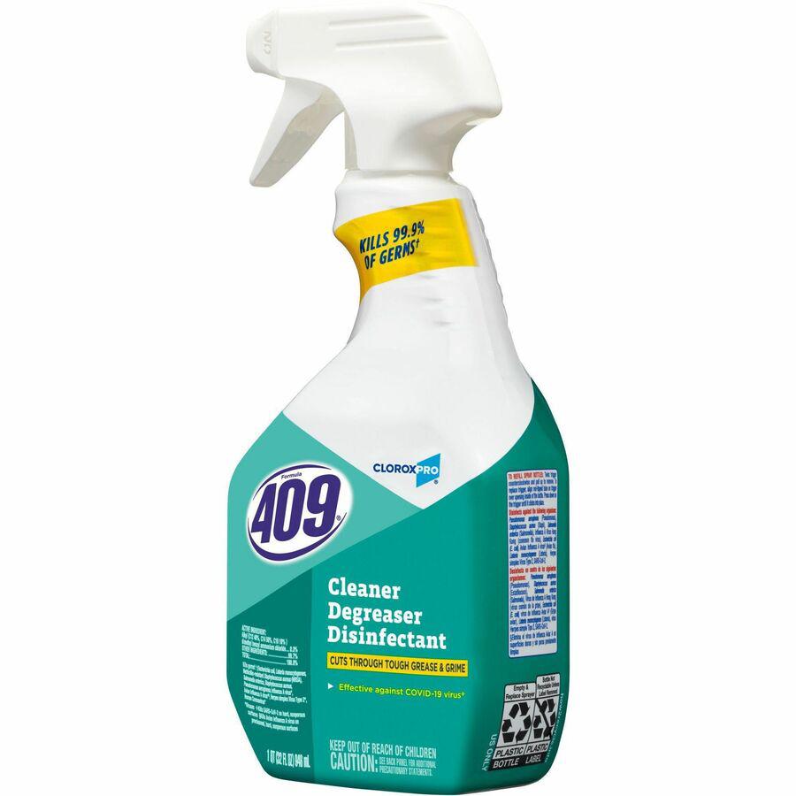 CloroxPro&trade; Formula 409 Cleaner Degreaser Disinfectant - For Nonporous Surface, Hard Surface, Floor, Wall - 32 fl oz (1 quart) - 12 / Carton - Phosphate-free, Disinfectant, Rinse-free - Clear. Picture 8