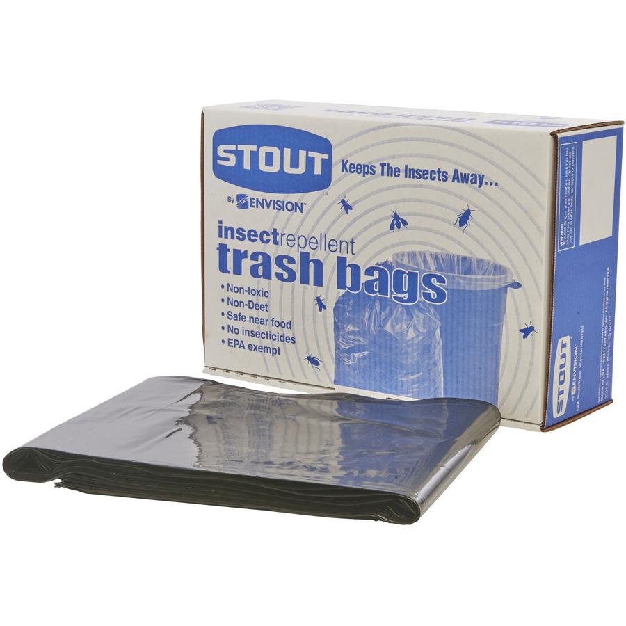 Stout Insect Repellent Trash Bags - 30 gal Capacity - 33" Width x 40" Length - 2 mil (51 Micron) Thickness - Black - Polyethylene - 90/Box - Recycled. Picture 6