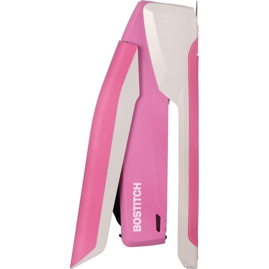 Bostitch InCourage Spring-Powered Antimicrobial Desktop Stapler - 20 of 20lb Paper Sheets Capacity - 210 Staple Capacity - Full Strip - Pink, White. Picture 4