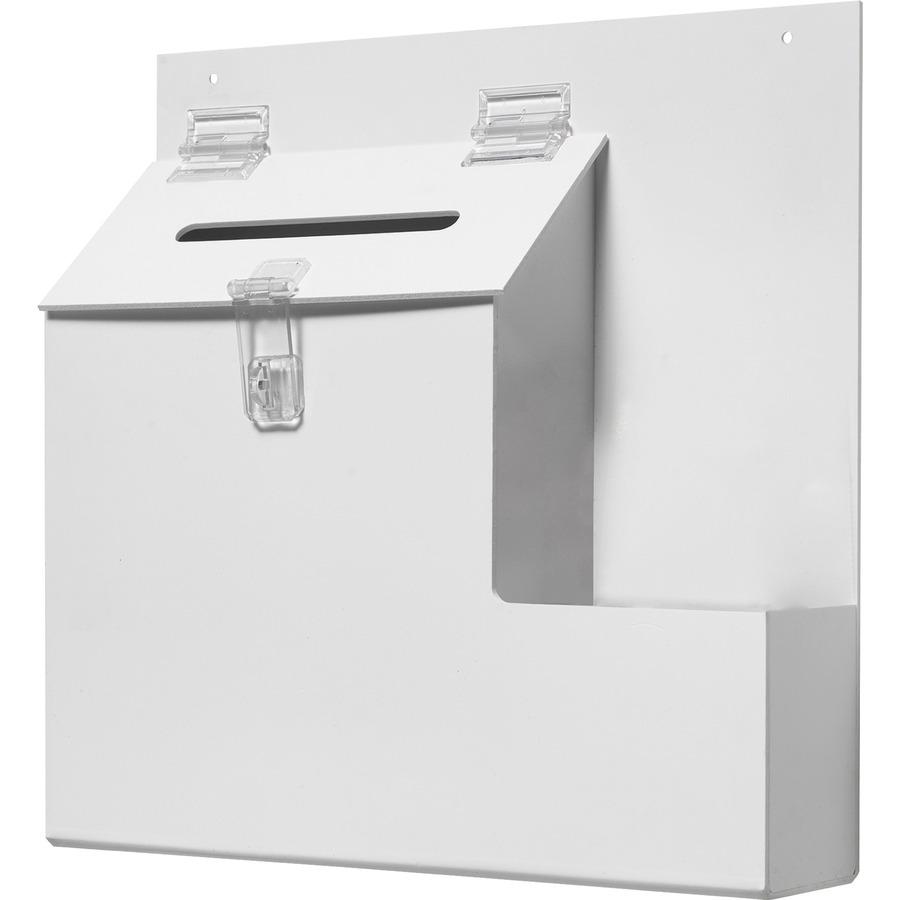 Deflecto Suggestion Box - External Dimensions: 13.8" Width x 3.6" Depth x 13" Height - Key Lock Closure - Plastic - White - For Suggestion Card - 1 Each. Picture 2