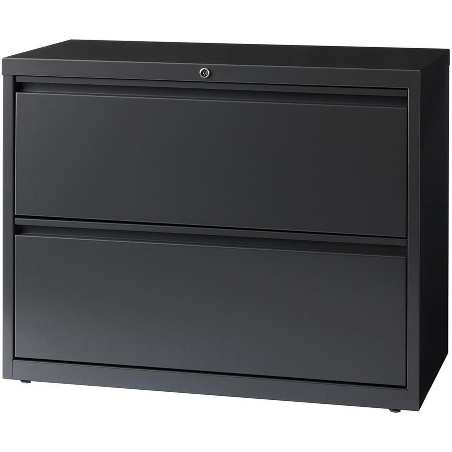 Lorell Lateral File - 2-Drawer - 36" x 18.6" x 28.1" - 2 x Drawer(s) - Legal, Letter, A4 - Lateral - Rust Proof, Leveling Glide, Interlocking - Charcoal - Baked Enamel - Steel - Recycled. Picture 4