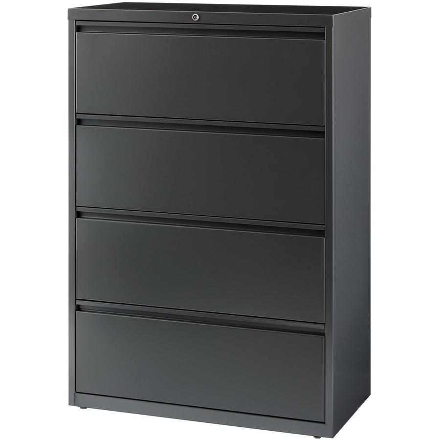 Lorell Fortress Series Lateral File - 36" x 18.6" x 52.5" - 4 x Drawer(s) - Legal, Letter, A4 - Lateral - Rust Proof, Leveling Glide, Interlocking - Charcoal - Baked Enamel - Steel - Recycled. Picture 4