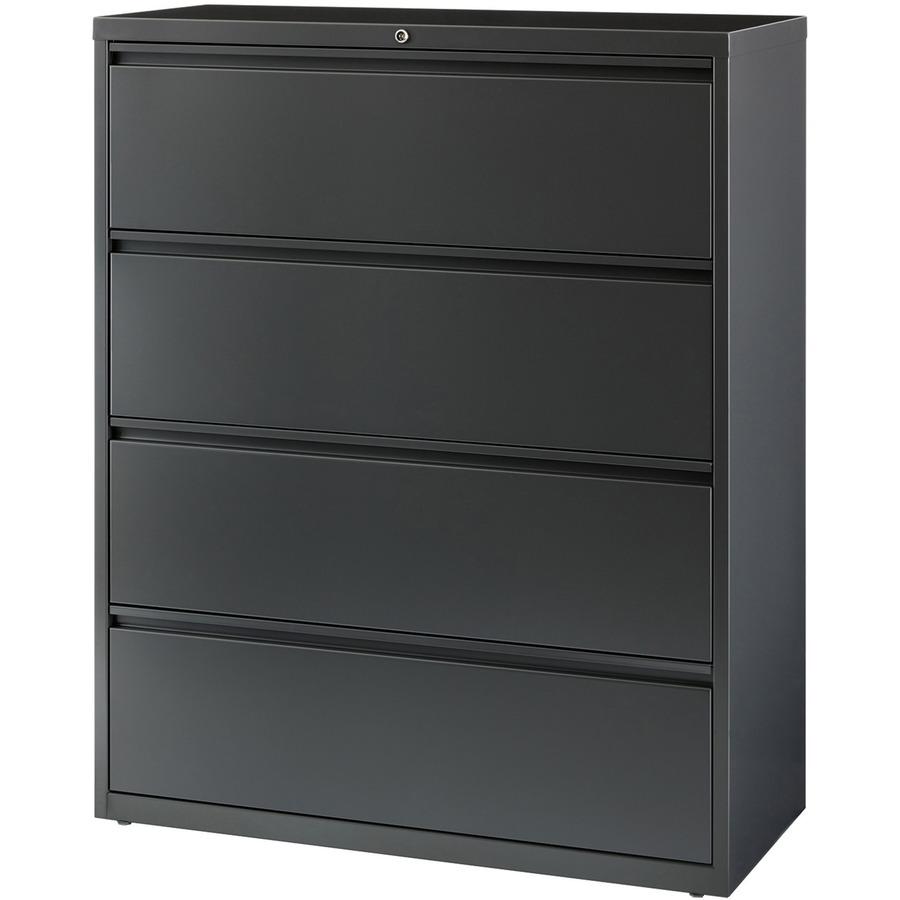 Lorell Fortress Series Lateral File - 42" x 18.6" x 52.5" - 4 x Drawer(s) - Legal, Letter, A4 - Lateral - Rust Proof, Leveling Glide, Interlocking, Reinforced, Hanging Rail - Charcoal - Baked Enamel -. Picture 4