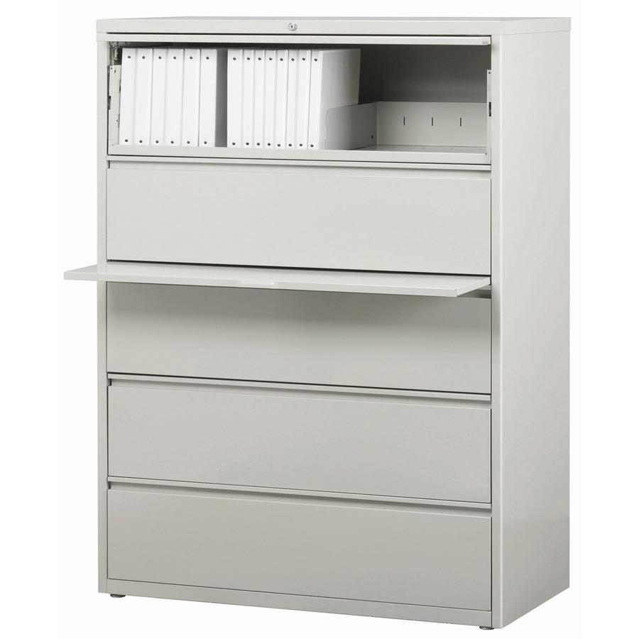 Lorell Fortress Series Lateral File w/Roll-out Posting Shelf - 42" x 18.6" x 67.7" - 5 x Drawer(s) for File - Legal, Letter, A4 - Lateral - Rust Proof, Leveling Glide, Interlocking, Ball-bearing Suspe. Picture 3