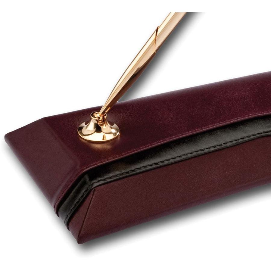 Dacasso Double Pen Stand - Leather - Burgundy. Picture 4