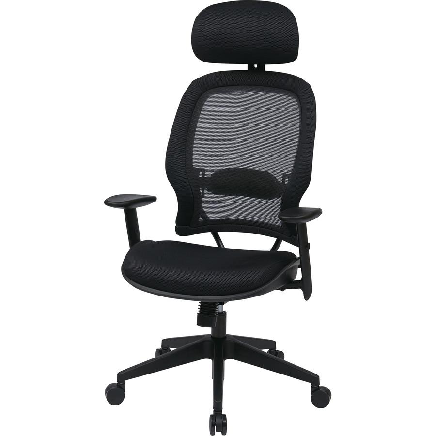 Office Star Professional Air Grid Chair with Adjustable Headrest - Mesh Seat - 5-star Base - Black - 1 Each. Picture 5