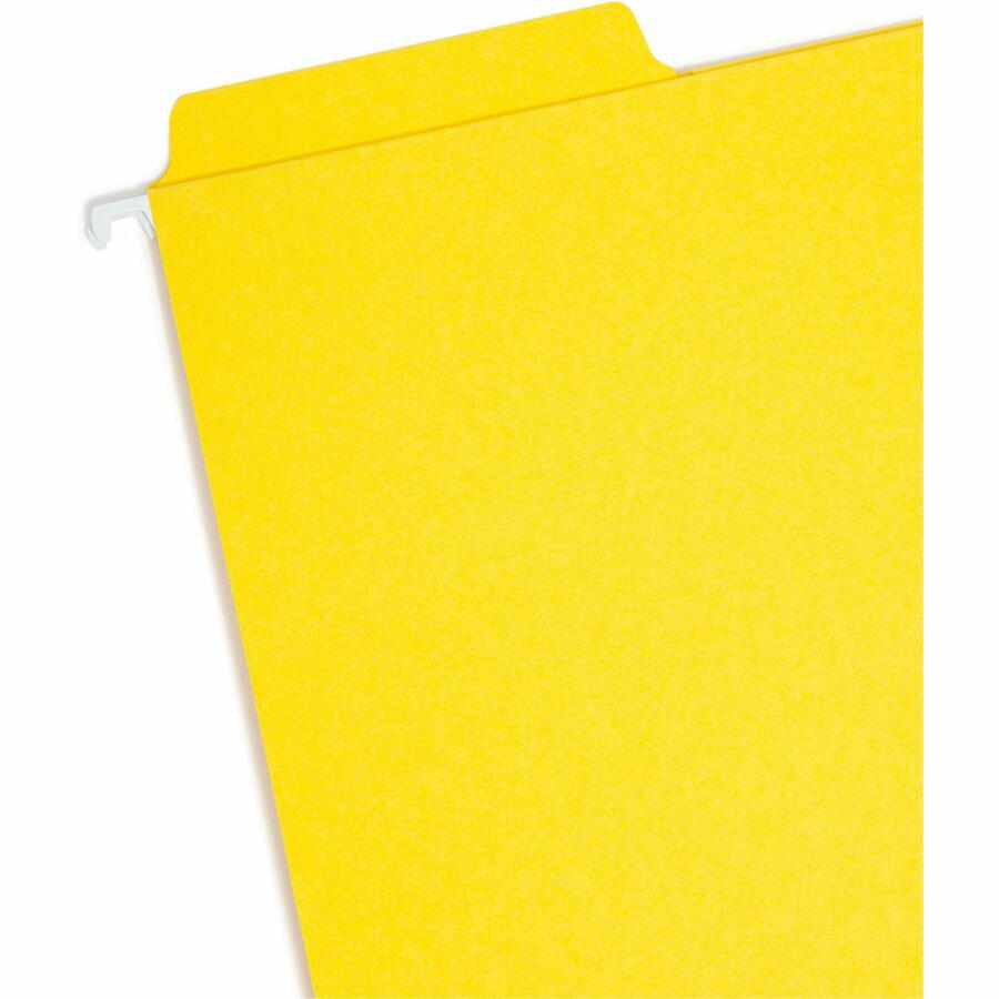 Smead FasTab 1/3 Tab Cut Letter Recycled Hanging Folder - 8 1/2" x 11" - Top Tab Location - Assorted Position Tab Position - Yellow - 10% Recycled - 20 / Box. Picture 6