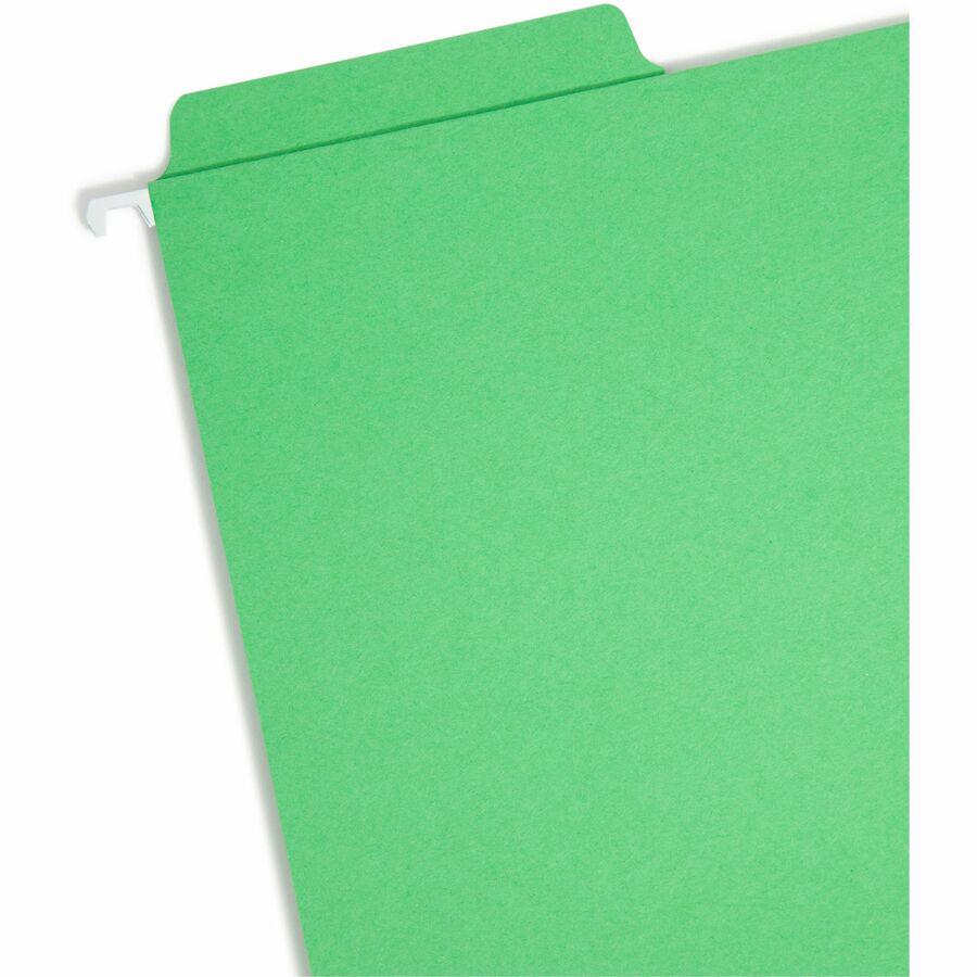 Smead FasTab 1/3 Tab Cut Letter Recycled Hanging Folder - 8 1/2" x 11" - Top Tab Location - Assorted Position Tab Position - Green - 10% Recycled - 20 / Box. Picture 9